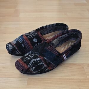 Toms Wool Blend Aztec Faux Fur Alpargata Slip on Shoes Teal Black Size W7